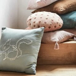 SONGE - Coussin Carré Brodé écureuil 40x40cm - Vert Clair -chambre à coucher Soldes Coussin SONGE 27136546 A 1
