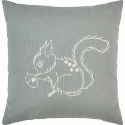 SONGE - Coussin Carré Brodé écureuil 40x40cm - Vert Clair