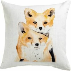 FAMILLE RENARD - Coussin Motif Renards En Coton 45x45cm - Orange