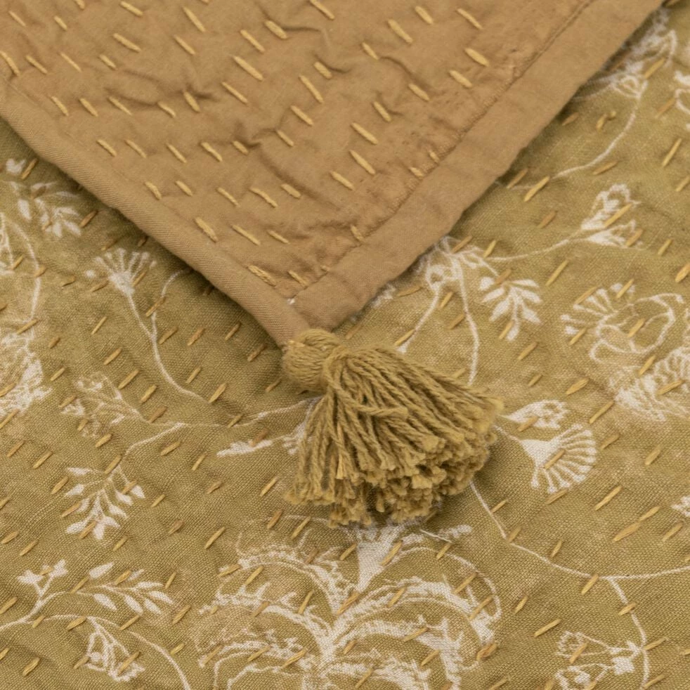 BITKI - Couvre-lit En Lin Et Coton Motif Floral - Marron 230x250cm 4 BITKI - Couvre-lit En Lin Et Coton Motif Floral - Marron 230x250cm – Image 2