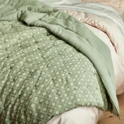 PIASTRE - Couvre Lit Finition Croquet En Coton 220x240cm - Vert