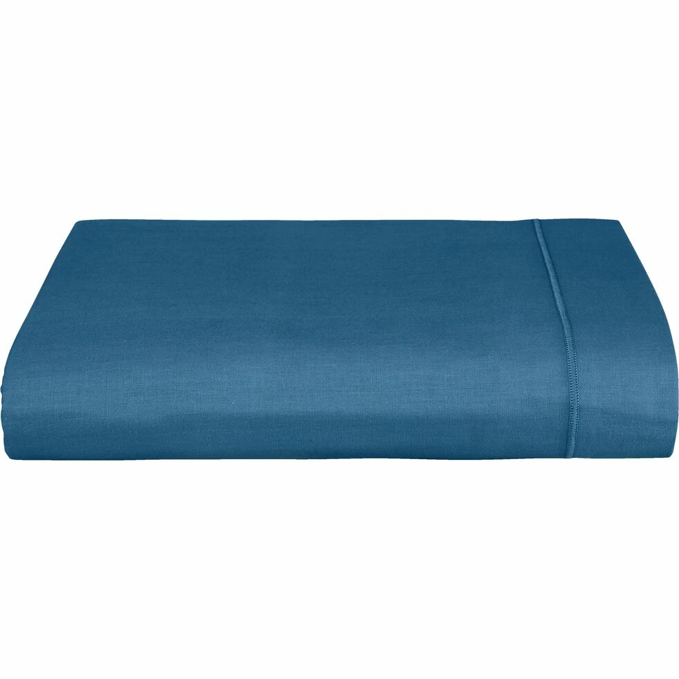CALANQUES - Drap Plat En Coton - Bleu Figuerolles 180x300cm 3 CALANQUES - Drap Plat En Coton - Bleu Figuerolles 180x300cm