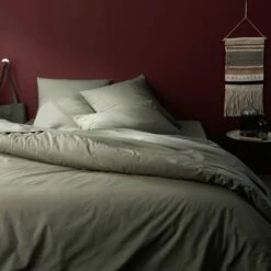 CALANQUES - Drap Plat En Coton - Vert Cèdre 270x300cm -chambre à coucher Soldes DRAP PLAT CALANQUES 26438986 A 1