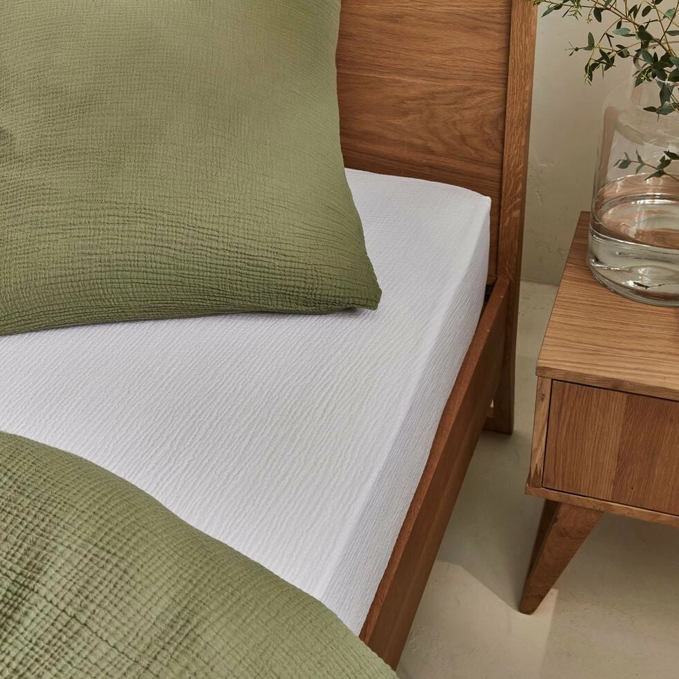 BALETI - Drap Housse En Double Gaze De Coton 140x200cm - Bonnet 30cm Blanc 5 BALETI - Drap Housse En Double Gaze De Coton 140x200cm - Bonnet 30cm Blanc – Image 3