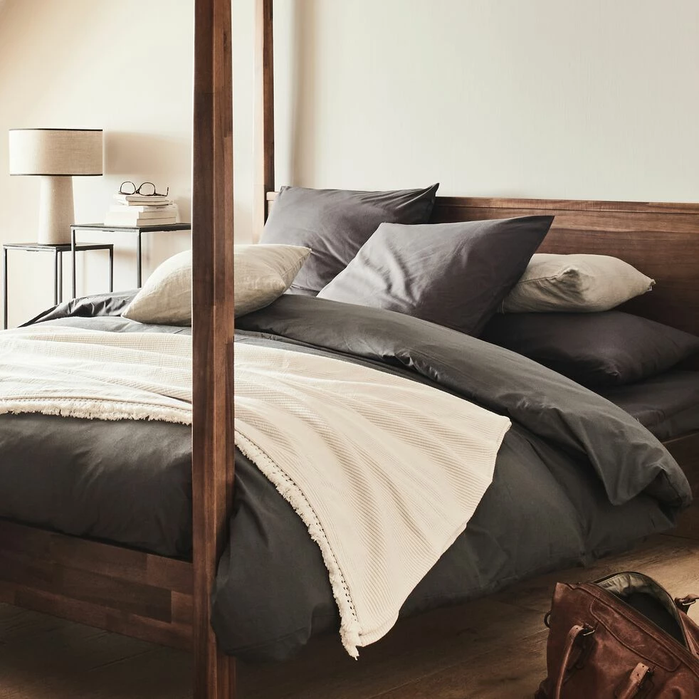 CALANQUES - Linge De Lit Uni En Coton - Gris Ardoise 9 CALANQUES - Linge De Lit Uni En Coton - Gris Ardoise – Image 7