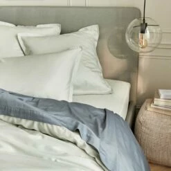 SATINE - Drap Plat En Satin Lavé 270x300cm - Bleu Orage -chambre à coucher Soldes Drap plat SATINE 27625286 A 1