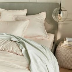 SATINE - Drap Plat En Satin Lavé 270x300cm - Vert Opaline -chambre à coucher Soldes Drap plat SATINE 27625347 A 1