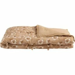 ELINA - Édredon à Motif En Lin Et Coton Piquage Pompons Double Faces - Beige Alpilles 100x180cm