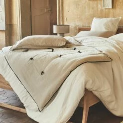 ELINA - Édredon En Lin Et Coton Piquage Pompons Double Faces - Blanc écru 100x180cm 9 ELINA - Édredon En Lin Et Coton Piquage Pompons Double Faces - Blanc écru 100x180cm -chambre à coucher Soldes Edredon ELINA 26967080 A 1