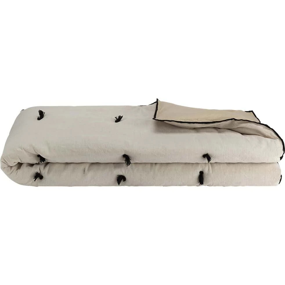 ELINA - Édredon En Lin Et Coton Piquage Pompons Double Faces - Blanc écru 100x180cm 3 ELINA - Édredon En Lin Et Coton Piquage Pompons Double Faces - Blanc écru 100x180cm