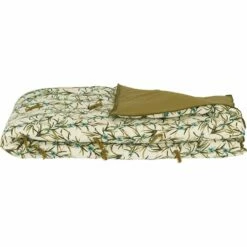 ELINA - Édredon à Motif Romarin En Lin Et Coton Piquage Pompons Double Faces - Vert 100x180cm