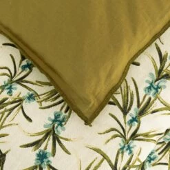 ELINA - Édredon à Motif Romarin En Lin Et Coton Piquage Pompons Double Faces - Vert 100x180cm -chambre à coucher Soldes Edredon ELINA 27333716 Z 1