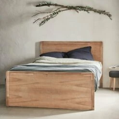 GAIA - Lit 2 Places Avec Tête De Lit En Acacia - Bois Clair 160x200cm -chambre à coucher Soldes GAIA LIT 160X200CM GAIA 25882988 A 1