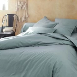 FLORE - Linge De Lit Uni En Percale - Bleu Calaluna
