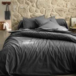 FLORE - Housse De Couette En Percale De Coton - Gris Ardoise 240x220cm -chambre à coucher Soldes HOUSSE DE COUETTE FLORE 27390245 A 1