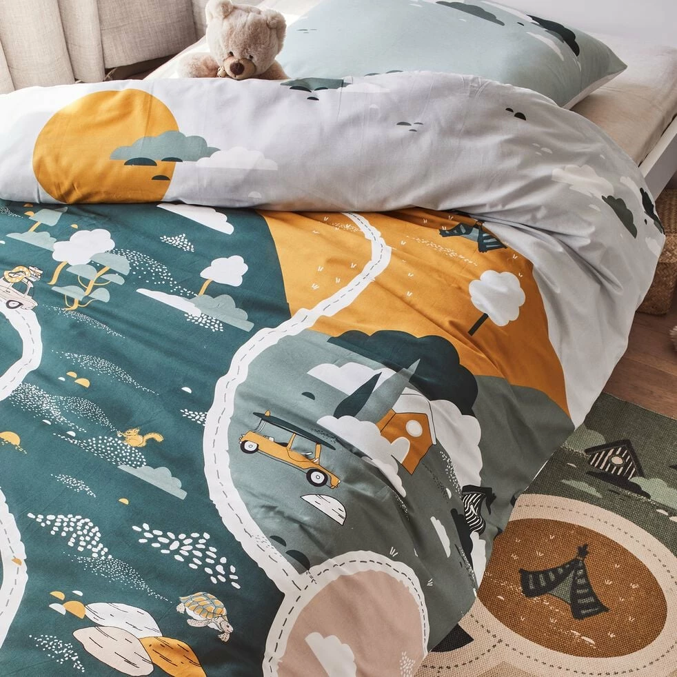 CARRO - Housse De Couette Enfant 140x200cm Et 1 Taie D'oreiller 65x65cm En Coton - Motifs Fantaisies 3 CARRO - Housse De Couette Enfant 140x200cm Et 1 Taie D'oreiller 65x65cm En Coton - Motifs Fantaisies