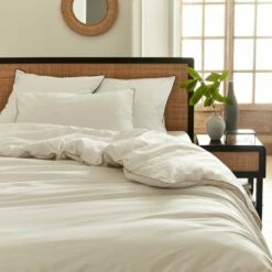 EZIO - Housse De Couette En Percale De Coton Liseré Tressé Beige Alpilles - Blanc 260x240cm 9 EZIO - Housse De Couette En Percale De Coton Liseré Tressé Beige Alpilles - Blanc 260x240cm -chambre à coucher Soldes Housse de couette EZIO 27446300 A 2