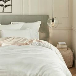 SATINE - Housse De Couette En Satin Lavé 240x220cm - Blanc Ventoux -chambre à coucher Soldes Housse de couette SATINE 27624883 A 1