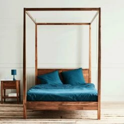 THAO - Lit 2 Places Avec Baldaquins En Acacia Massif - 160x200cm