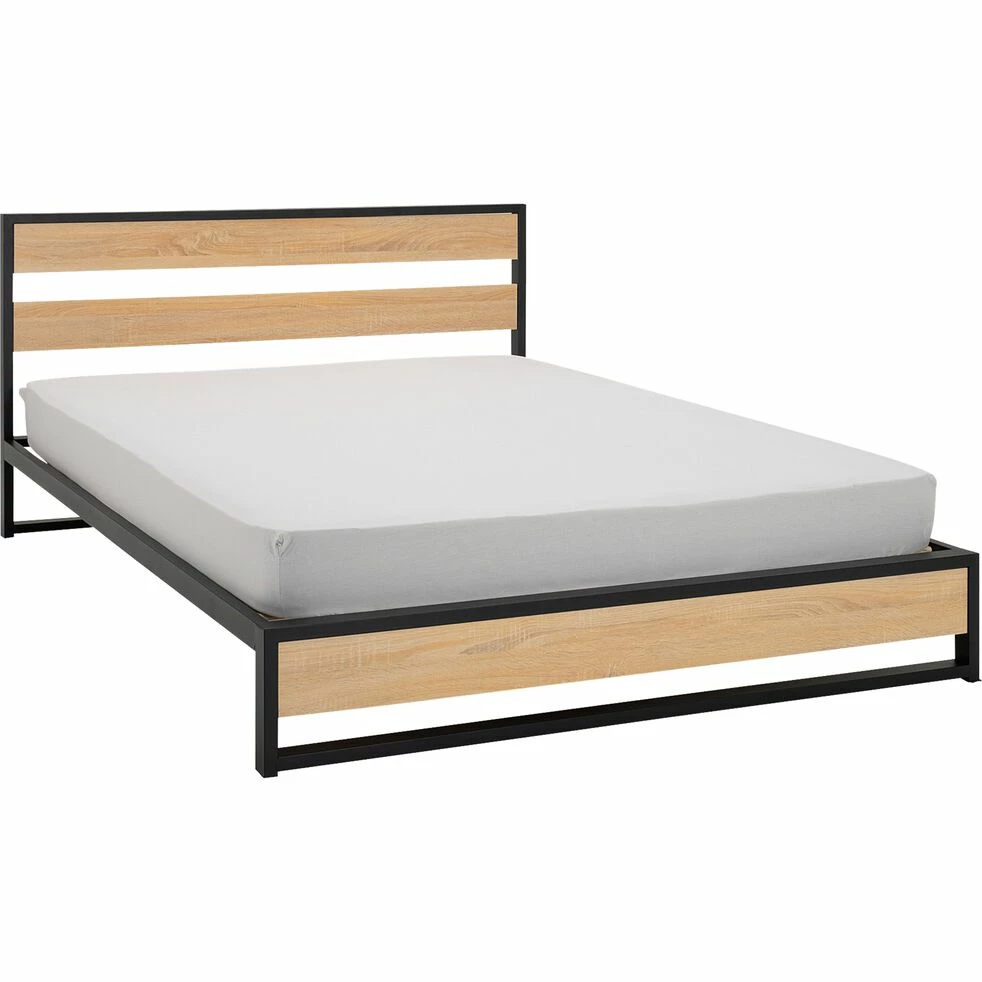 DALUIS - Lit 1 Place 120x200cm Avec Tête De Lit En Peuplier Et En Métal - Bois Clair 4 DALUIS - Lit 1 Place 120x200cm Avec Tête De Lit En Peuplier Et En Métal - Bois Clair – Image 2