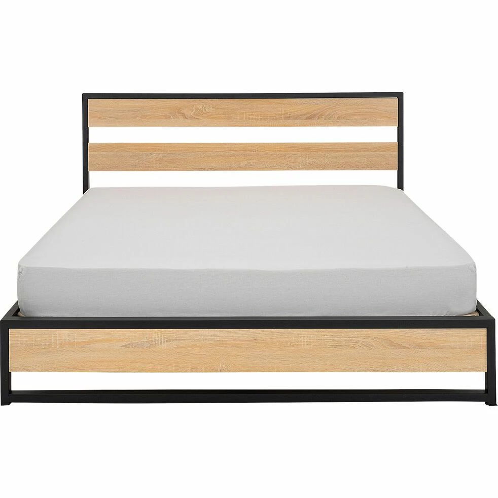 DALUIS - Lit 1 Place 120x200cm Avec Tête De Lit En Peuplier Et En Métal - Bois Clair 3 DALUIS - Lit 1 Place 120x200cm Avec Tête De Lit En Peuplier Et En Métal - Bois Clair