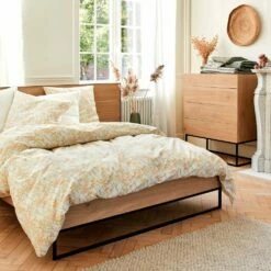 GASPARD - Lit 2 Places Effet Chêne Et Métal 160x200cm - Bois Clair -chambre à coucher Soldes Lit GASPARD 26721682 A 1 1