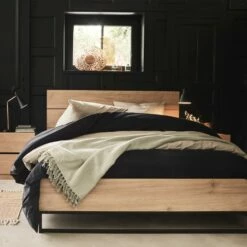 GASPARD - Lit 2 Places Effet Chêne Et Métal 160x200cm - Bois Clair -chambre à coucher Soldes Lit GASPARD 26721682 A 2