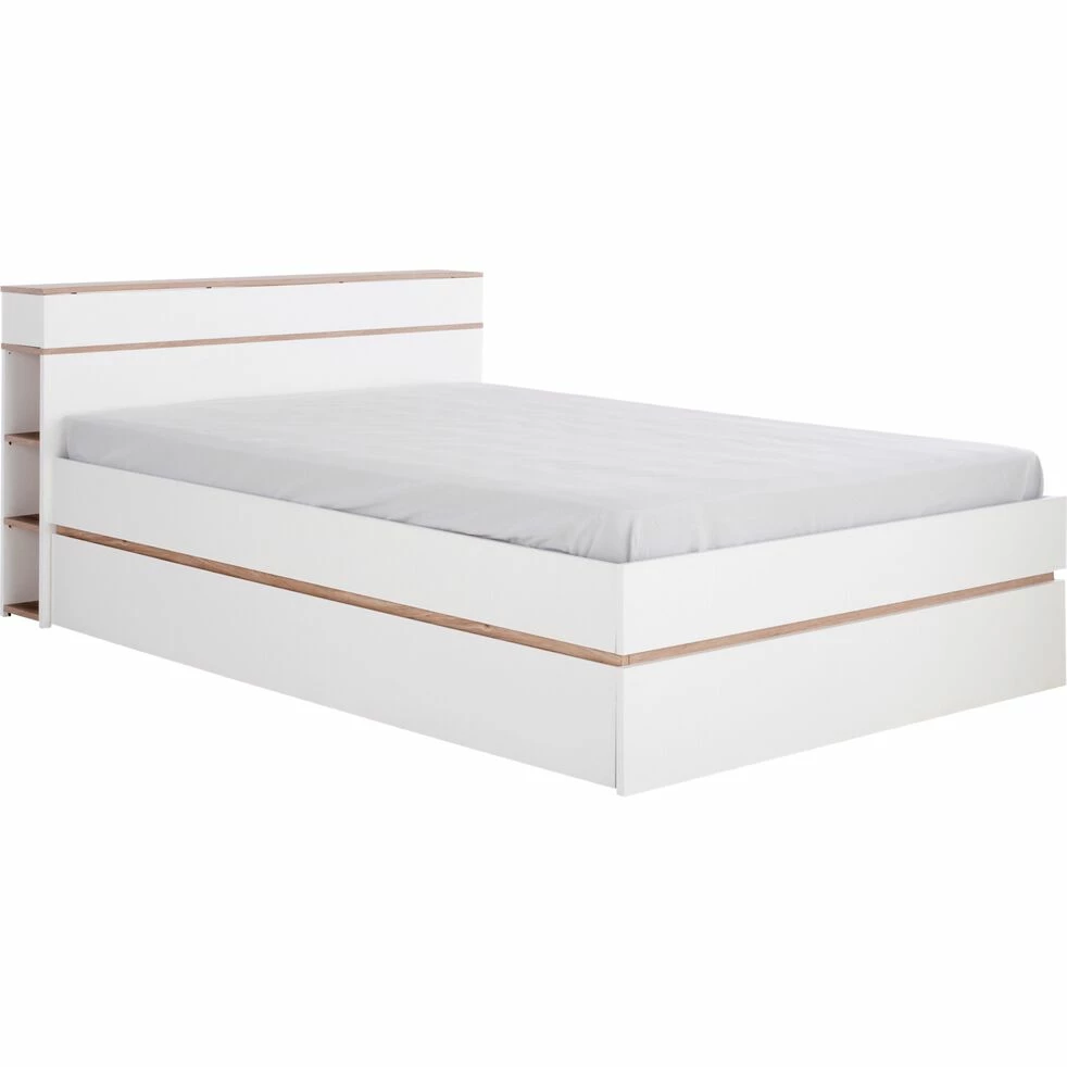 NESTOR - Lit 2 Places Avec Tête De Lit En Bois 160x200cm - Blanc 4 NESTOR - Lit 2 Places Avec Tête De Lit En Bois 160x200cm - Blanc – Image 2