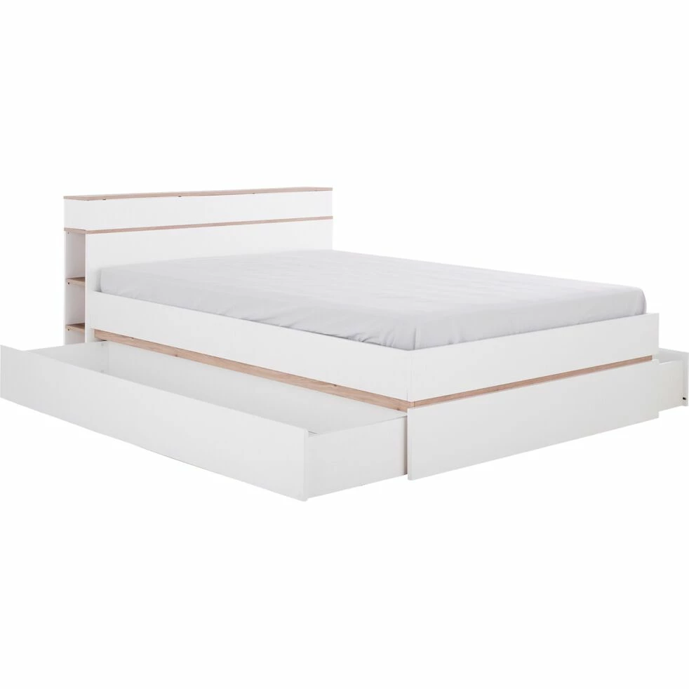 NESTOR - Lit 2 Places Avec Tête De Lit En Bois 160x200cm - Blanc 5 NESTOR - Lit 2 Places Avec Tête De Lit En Bois 160x200cm - Blanc – Image 3