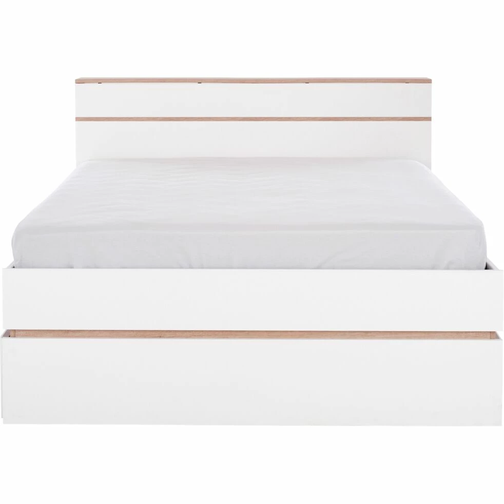 NESTOR - Lit 2 Places Avec Tête De Lit En Bois 160x200cm - Blanc 3 NESTOR - Lit 2 Places Avec Tête De Lit En Bois 160x200cm - Blanc