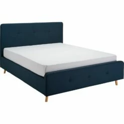 THAU - Lit 2 Places En Tissu Capitonné - Bleu Figuerolles 160x200cm -chambre à coucher Soldes Lit THAU 27144619 B 1