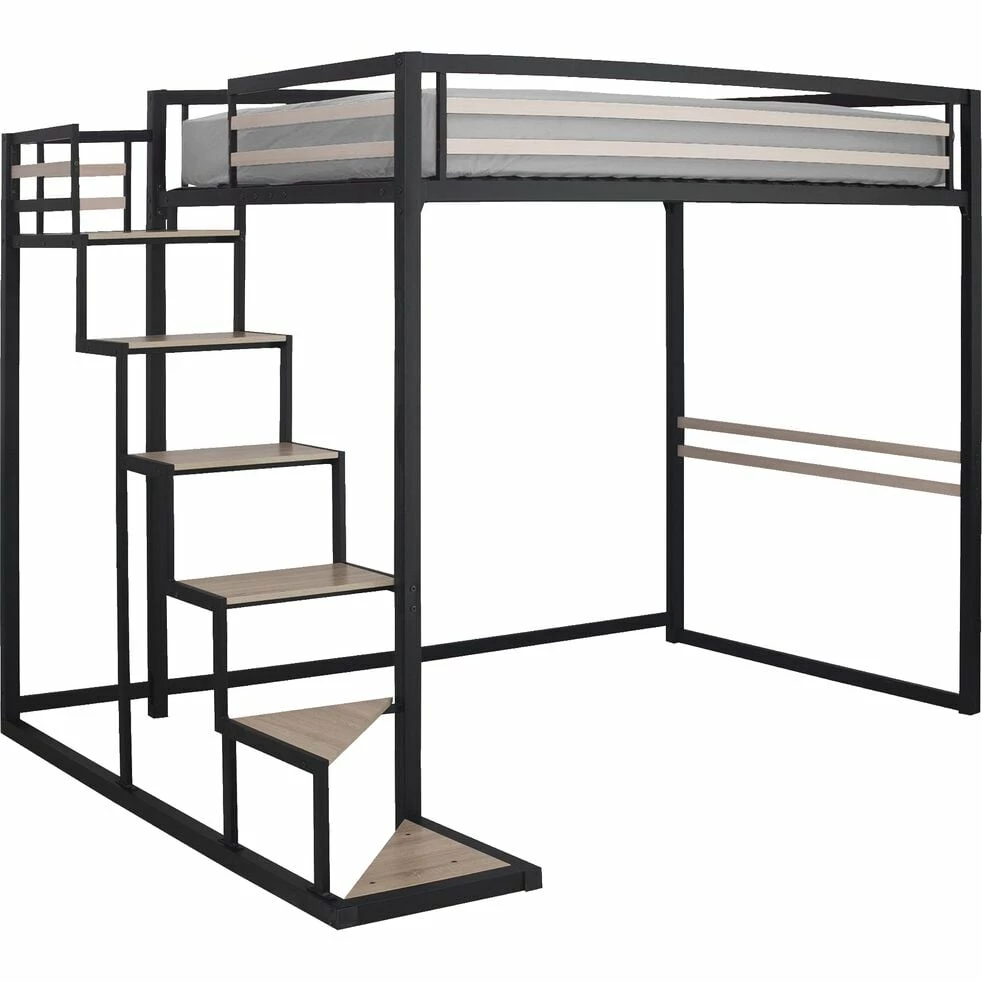 HOME - Lit 2 Places Mezzanine En Acier - Noir 140x200cm 3 HOME - Lit 2 Places Mezzanine En Acier - Noir 140x200cm