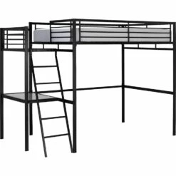 NIOLON - Lit Mezzanine 2 Places En Acier Avec Bureau En Verre - Noir 140x200cm