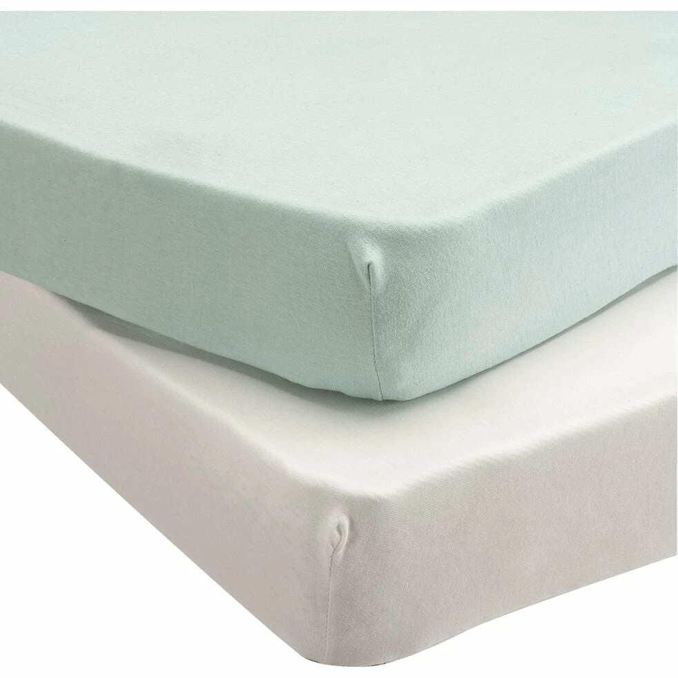 RONI - Lot De 2 Drap-housses Bébé En Coton Bio 60x120+B15cm - Vert Verveine 3 RONI - Lot De 2 Drap-housses Bébé En Coton Bio 60x120+B15cm - Vert Verveine