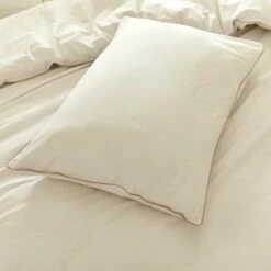 EZIO - Lot De 2 Taies D'oreiller En Percale De Coton Liseret Tressé Beige Alpilles - Blanc 50x70cm -chambre à coucher Soldes Lot de 2 taies d oreiller EZIO 27446348 A 1