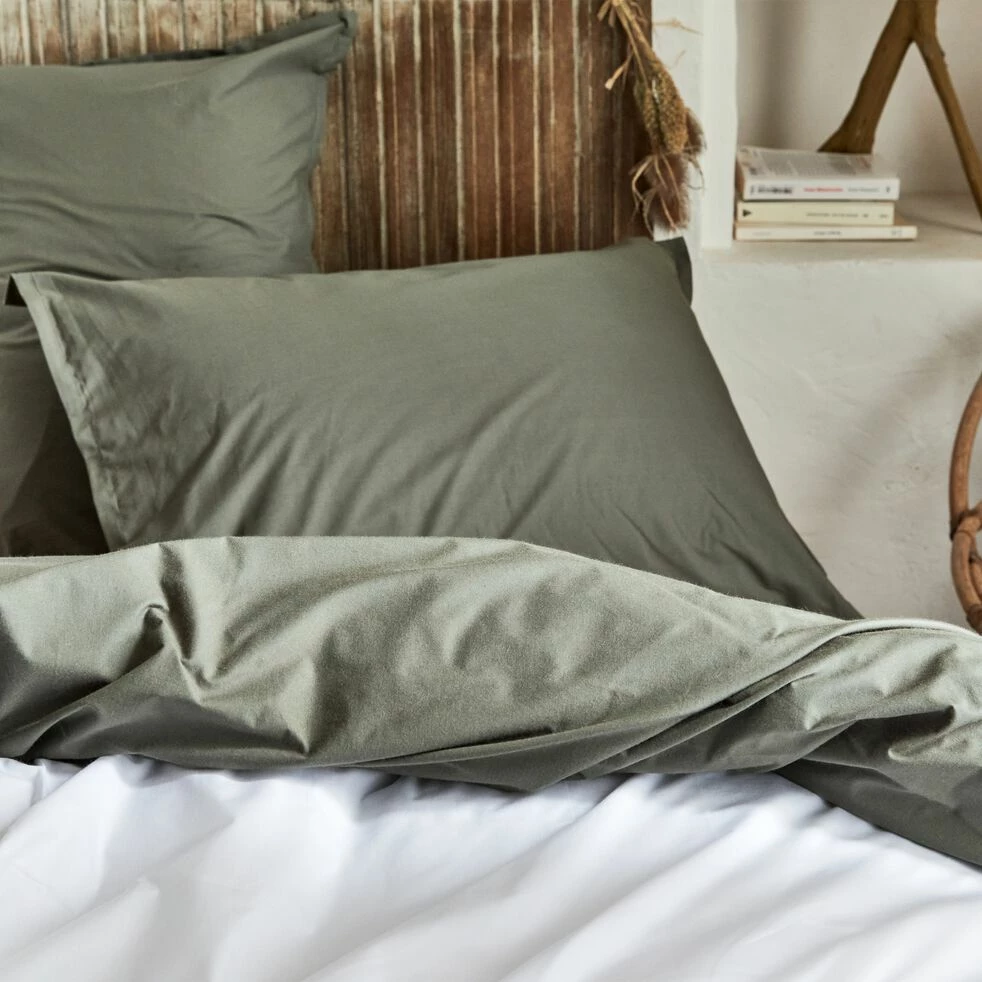 FLORE - Lot De 2 Taies D'oreiller En Percale De Coton - Vert Cèdre 50x70cm 11 FLORE - Lot De 2 Taies D'oreiller En Percale De Coton - Vert Cèdre 50x70cm – Image 9
