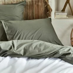 FLORE - Lot De 2 Taies D'oreiller En Percale De Coton - Vert Cèdre 65x65cm -chambre à coucher Soldes Lot de 2 taies d oreiller FLORE 26440408 A 1