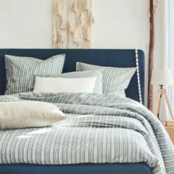 VERGA - Lot De 2 Taies D'oreiller Rayées En Coton - Bleu 63x63cm 9 VERGA - Lot De 2 Taies D'oreiller Rayées En Coton - Bleu 63x63cm -chambre à coucher Soldes Lot de 2 taies d oreiller VERGA 27312872 A 1