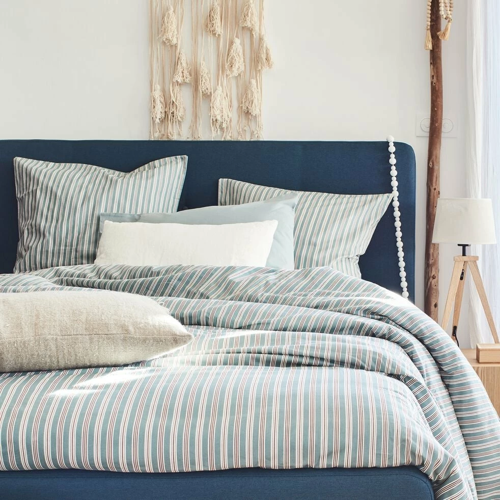 VERGA - Lot De 2 Taies D'oreiller Rayées En Coton - Bleu 63x63cm 6 VERGA - Lot De 2 Taies D'oreiller Rayées En Coton - Bleu 63x63cm – Image 4