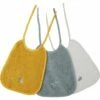 PLUME - Lot De 3 Bavoirs Bébé Bleu, Blanc Et Jaune En Coton Bio Et Broderie Lurex -chambre à coucher Soldes Lot de 3 bavoirs Plume 27173749 F 1