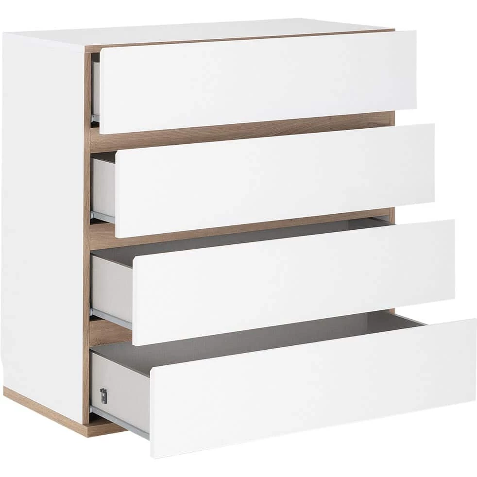 NESTOR - Commode Module 4 Tiroirs En Bois Effet Chêne - Blanc H94XL94cm 4 NESTOR - Commode Module 4 Tiroirs En Bois Effet Chêne - Blanc H94XL94cm – Image 2