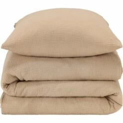 BALETI - Housse De Couette 260x240cm Et 2 Taies D'oreiller 63x63cm En Double Gaze De Coton - Beige Alpilles