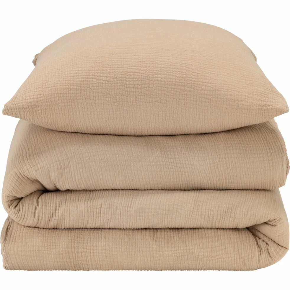 BALETI - Housse De Couette 260x240cm Et 2 Taies D'oreiller 63x63cm En Double Gaze De Coton - Beige Alpilles 3 BALETI - Housse De Couette 260x240cm Et 2 Taies D'oreiller 63x63cm En Double Gaze De Coton - Beige Alpilles