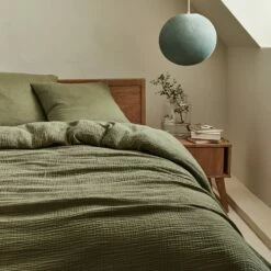 BALETI - Housse De Couette 260x240cm Et 2 Taies D'oreiller 63x63cm En Double Gaze De Coton - Vert Sauge -chambre à coucher Soldes Parure BALETI 27662229 A 1