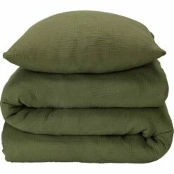 BALETI - Housse De Couette 260x240cm Et 2 Taies D'oreiller 63x63cm En Double Gaze De Coton - Vert Sauge