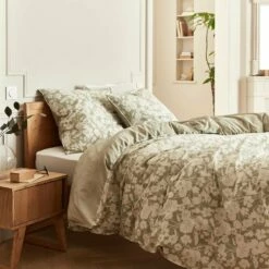 NYMPHE - Housse De Couette 240x220cm Et 2 Taies D'oreiller 63x63cm En Coton Motif Floral - Vert -chambre à coucher Soldes Parure NYMPHE 27573082 A 1