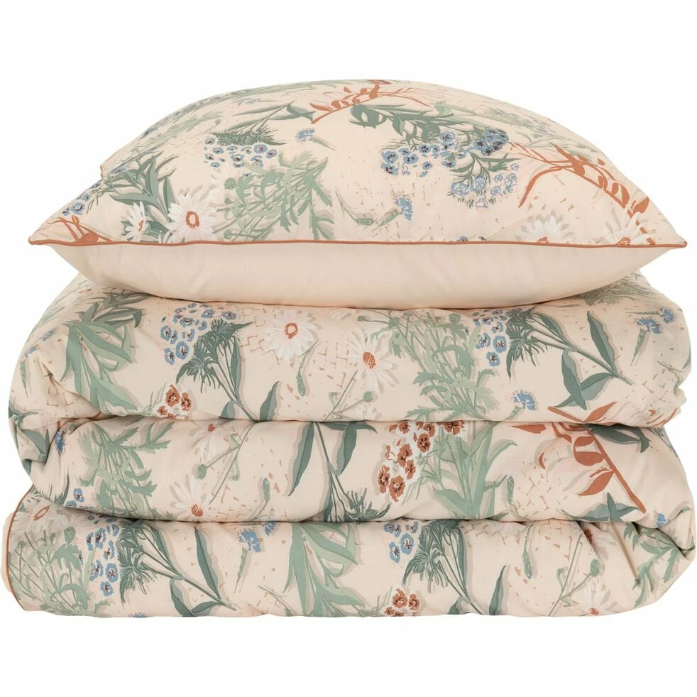 TASSELLI - Housse De Couette Et 2 Taies D'oreiller En Percale à Motifs Fleurs - Beige 240x220cm 3 TASSELLI - Housse De Couette Et 2 Taies D'oreiller En Percale à Motifs Fleurs - Beige 240x220cm