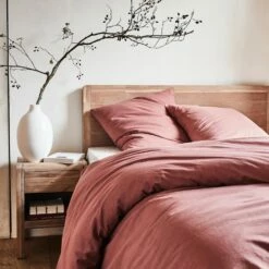 MANTA - Housse De Couette 240x220cm Et 2 Taies D'oreiller 65x65cm En Coton Lavé - Rouge Terracotta -chambre à coucher Soldes Parure linge de lit MANTA 27288283 A 2