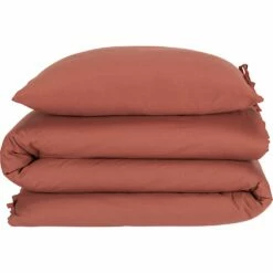 MANTA - Housse De Couette 240x220cm Et 2 Taies D'oreiller 65x65cm En Coton Lavé - Rouge Terracotta -chambre à coucher Soldes Parure linge de lit MANTA 27288283 F 1