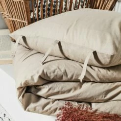 MANTA - Housse De Couette 240x220cm Et 2 Taies D'oreiller 65x65cm En Coton Lavé - Beige Alpilles -chambre à coucher Soldes Parure linge de lit MANTA 27288320 A 1